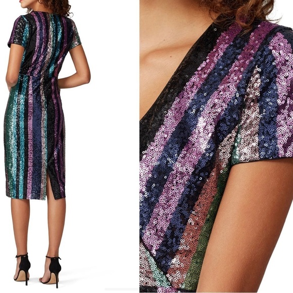 Badgley Mishka Multi Sequin Striped Dress size 16 - Picture 3 of 12